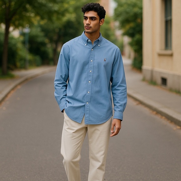 RALPH LAUREN YARMOUTH PONY LOGO OXFORD LONG SLEEVE BLUE SHIRT SZ 17-36 - Picture 6 of 6